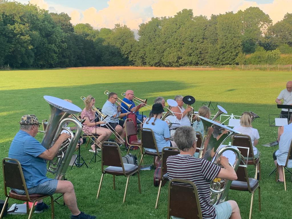 Heat wave ☀️ No problem… 
We held a wonderful outdoor rehearsal last night 🎺🎶
Great to welcome some returning members and delighted to welcome new players too 🤗 🤗 🤗