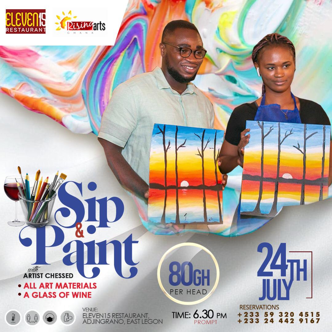ArtghRising's tweet photo. #paintandsipparty 
We turning up this Saturday. 
Time is 6pm prompt 
For reservations kindly check the flyer for contact numbers.
Venue @eleven15restaurant
#touchit #paintandsip #risingartist 

@AccraEvents  @AccraCitizen @1115Restaurant https://t.co/QE270k0C5s