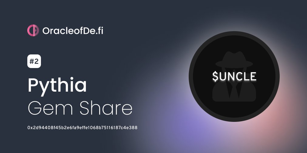 ODF Data (@odfdata) on Twitter photo The #2 Pythia Gem Share is $UNCLE from 
<a href="/dontbuyuncle/">dontbuyuncle</a> - <a href="/CryptoJadoo/">crypto jadoo</a>
🌎 dontbuyuncle.com
⛓etherscan.io/token/0x2d9440…
Spotted by Pythia on oracleofde.fi
#OracleofDefi #PythiaGemShare #HiddenGem The #2 Pythia Gem Share is $UNCLE from 
<a href="/dontbuyuncle/">dontbuyuncle</a> - <a href="/CryptoJadoo/">crypto jadoo</a>
🌎 dontbuyuncle.com
⛓etherscan.io/token/0x2d9440…
Spotted by Pythia on oracleofde.fi
#OracleofDefi #PythiaGemShare #HiddenGem