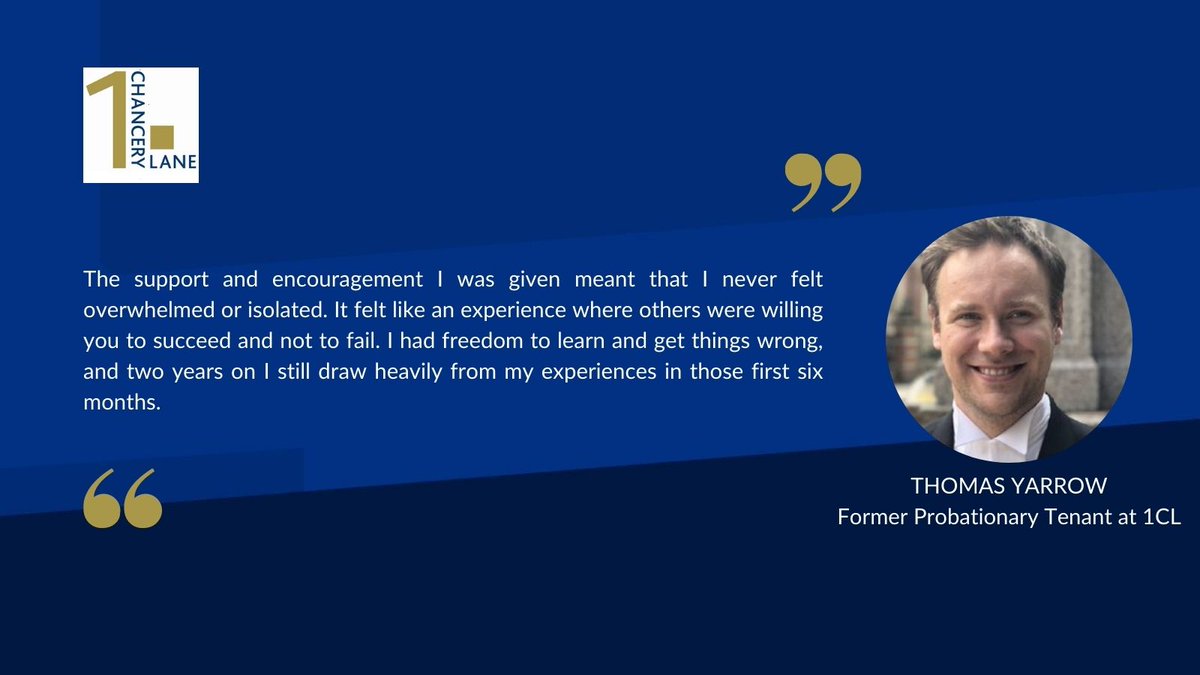 1ChanceryLane's tweet image. We are currently recruiting for up to two probationary tenants. To find out more about the application process, and to read more from former #probationarytenant @ThomasYarrow, visit our website ow.ly/Q0MZ50FAqvQ Deadline is 2 Aug. #thirdsix #pupillage #chambers #recruitment