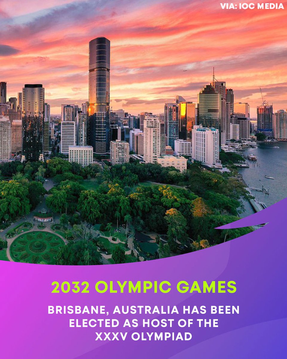 NBCOlympics's tweet photo. The 2032 Olympic Games are heading to Brisbane, Australia!

#Brisbane2032 https://t.co/RRm0jPe5bi