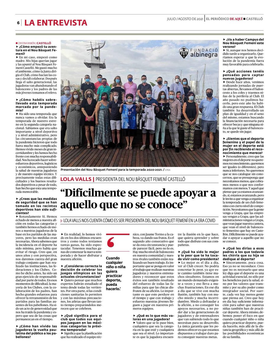 NBF_Castello's tweet photo. Entrevista a nuestra presidenta, Lola Valls( @claires_62 )
Habla sobre la actualidad del @NBF_Castello y muchos otros temas más.

Enhorabuena por esta gran entrevista y gracias a @elperiodicoaqui por hacerse eco de nuestro club.         @FundAlbinegra @cdcastellon #AMUNTNOU #PPO https://t.co/Ag49qmdmtn