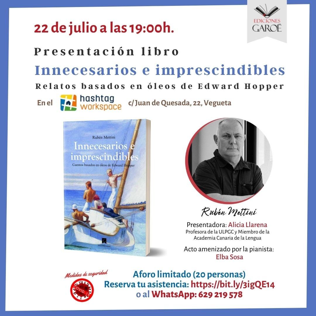 ✨ El autor estará acompañado por Alicia Llarena, Doctora en Filología Hispánica y Miembro de la Academia Canaria de la Lengua. 
🎹 Para amenizar el encuentro, contaremos con la pianista Elba Sosa Rivero.
Para asistir hay que inscribirse:
bit.ly/3igQE14