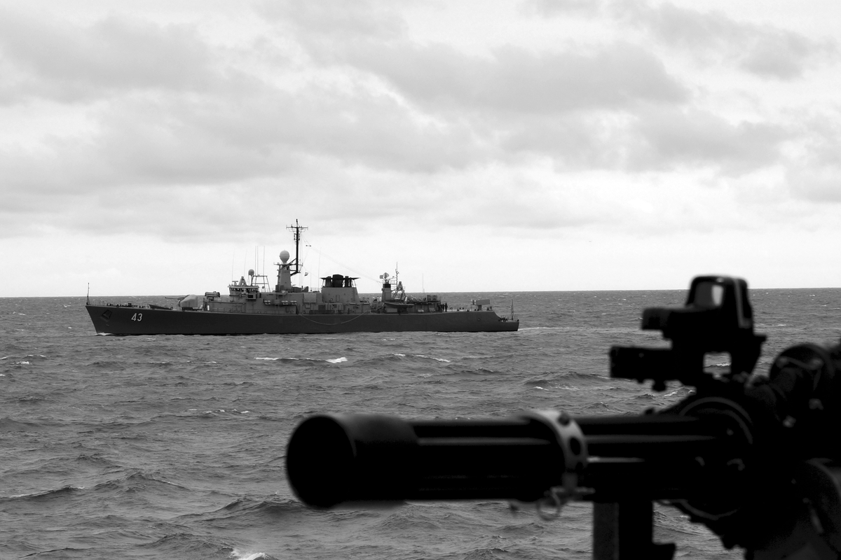 A Bulgarian Navy ship as seen from HMS Trent during their mission to the Black Sea