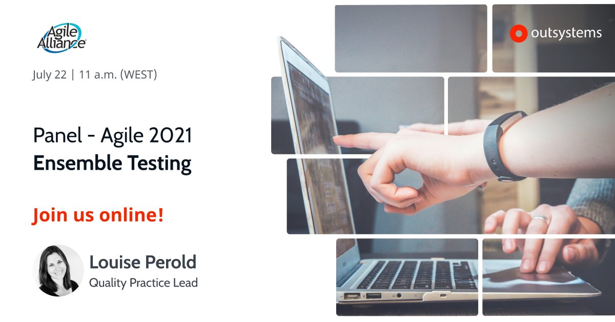OutSystemsEng's tweet image. Ready for some #EnsembleTesting? 
Tomorrow, don&apos;t miss the panel at the #Agile2021 conference. Quality Practice Lead at #OutSystems, @lperold, will be there to discuss this subject and share her thoughts. More info here: bit.ly/2UfSCGQ

#OutSystemsEng #testing