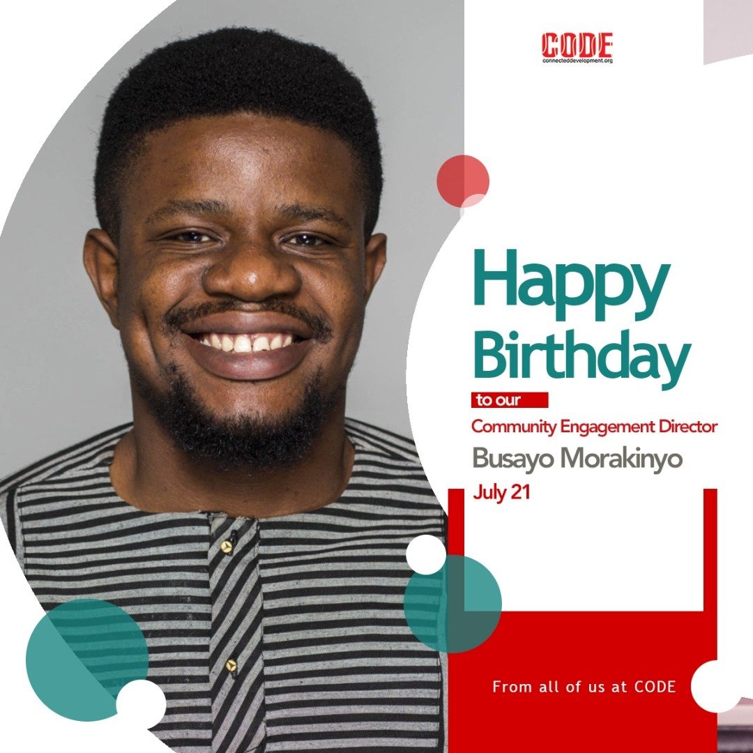 Connected_dev's tweet image. Happy Birthday our Community Engagement Director, Busayo Morakinyo @damibusayo, we fondly call BOM!
You are full of life, vibe, energy and inspiration. 
Your dedication to the work that you do is admirable and we wish you a joyful celebration 🎉 
#CODErs #HumansOfCODE