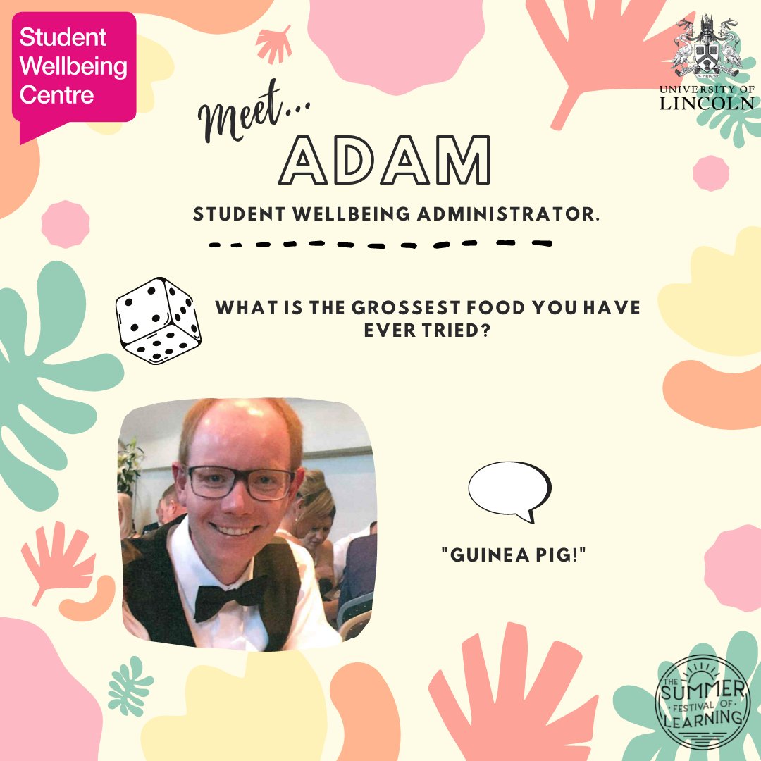 Meet the Team pt.2! 

Find out more about the faces of Student Wellbeing here at the University 😊

Dicebreakers are a great way to break the ice and learn more about those around you.

Fancy trying it out? Steal our questions: 👉studentservices.lincoln.ac.uk/todays-activit…