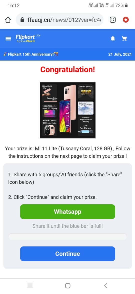 KunwarTinkal's tweet photo. #flipkart is totally fake they showing us win Mi 11 lite then they said us to share with friends and no gift received.
@flipkart #FlipkartForIndia #Flipkartwillnotdeliver #fakeflipkart please do not buy naything from flipkart I will file a case against flipkart https://t.co/3VzVHZW6dL