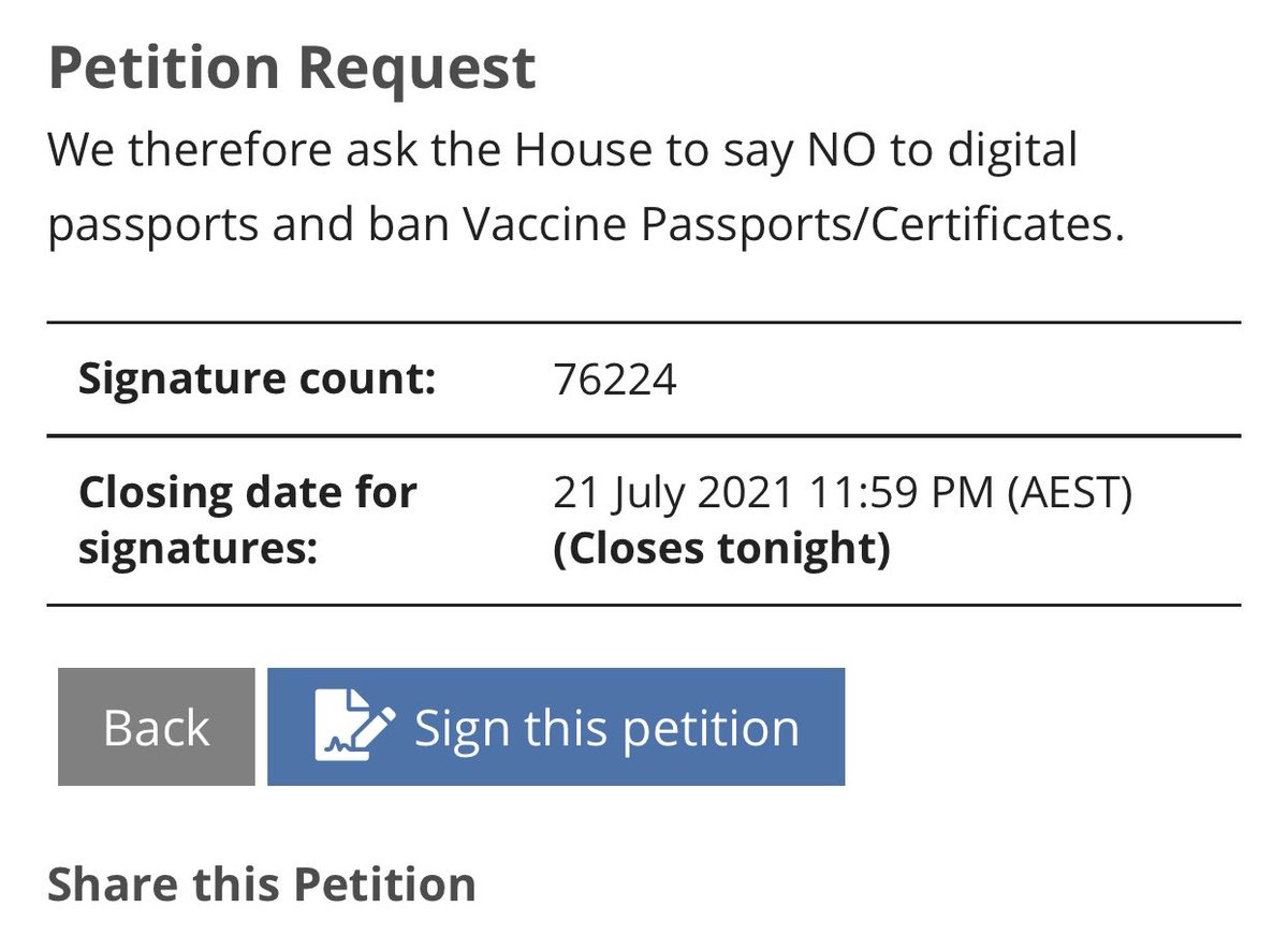 KEEP SAYING NO to 💉 BULLYING !!

TIME RUNNING OUT !!

PETITION CLOSES TONIGHT

👇👇👇

=> Sign Petition 2794 - Fight To Ban Vaccine Passports

👇👇👇

aph.gov.au/e-petitions/pe…