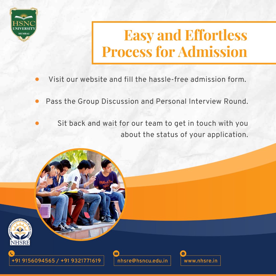 The procedure for admission at NHSRE starts by filling up the admission form on our website, followed by a Group Discussion and a Personal Interview, to test the skills and knowledge of an applicant.