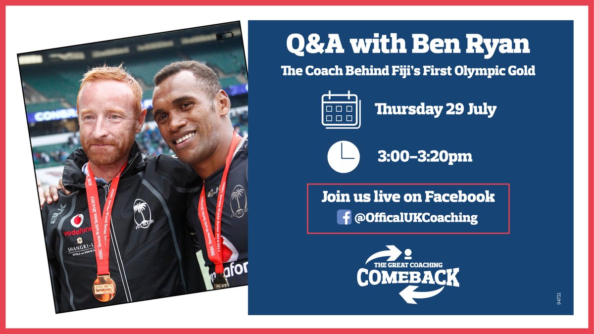 🚨BREAKING NEWS🚨

We’re thrilled to announce that at 3pm Thurs 29 July <a href="/benjaminryan/">Ben Ryan</a> will be joining us for a live 20-min Facebook Q&amp;A🙌

This is a fantastic chance for you to put your❓to the most successful men’s #Rugby7s coach in the🌎

Register➡️facebook.com/events/7902109…
