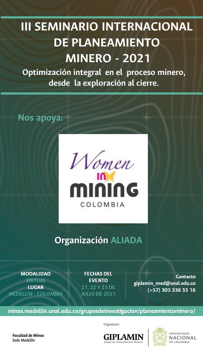 carorojashayes's tweet photo. #Hoy tendré el honor de representar a @WIMColombia en el 3er Seminario de #PlaneamientoMinero organizado por @fminas para hablar sobre #equidadegénero en #minería. ¡Acompañenos!
🗓 21 de julio.
⏰ 4:00 pm.
👉🏼 https://t.co/2IcO7h0U6T

#mujeresmineras #womeninming #Colombia https://t.co/qQDX1TUuG2