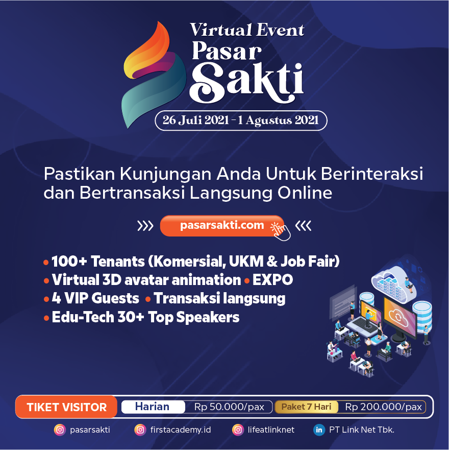 Beritasatu's tweet photo. Hi First People,
First Academy mengajak teman-teman dari seluruh Indonesia untuk join, hadir & enjoy event Festival Virtual PASAR SAKTI yang akan berlangsung selama 26 Juli - 01 Agustus 2021.
Kuy deh kita daftar di: https://t.co/WwoIrTVjw3
#PasarSakti #FirstAcademy https://t.co/nUGkmjLUHz