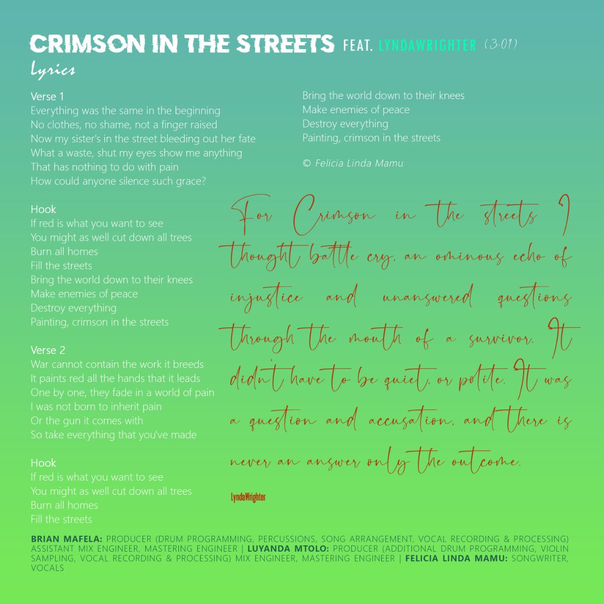 lyndatwilight's tweet photo. #MendedDreams, #CrimsonInTheStreets drops 23 July on Spotify and Apple Music. https://t.co/cE8P81CFVi