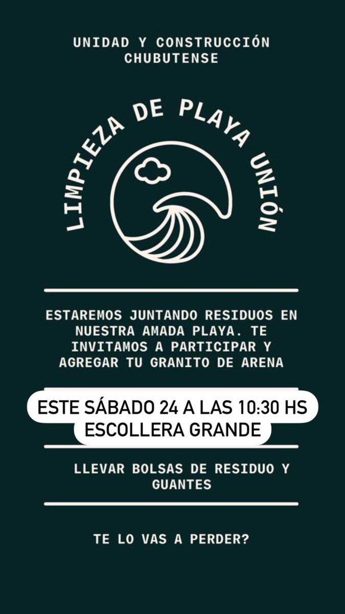 UChubutense's tweet photo. Actividad de limpieza de @PlayaUnionRW reprogramada ya q el finde pasado el clima no acompaño. https://t.co/9LRx6raGo3