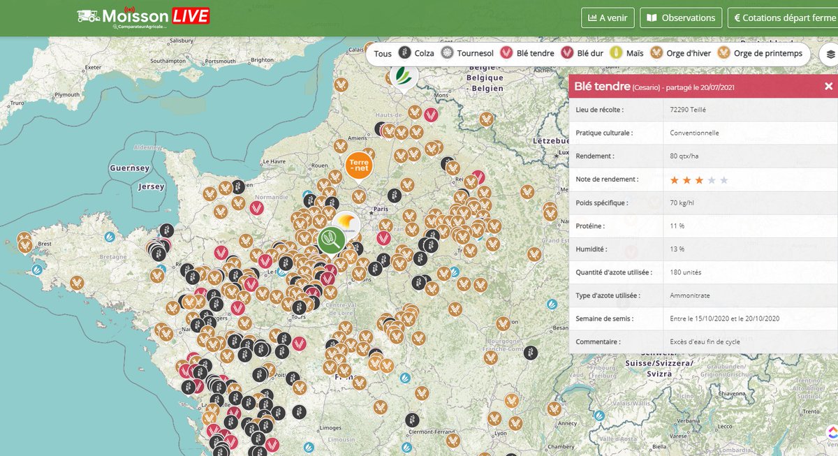 Déjà 700 agriculteurs partagent leurs rendements et qualités sur moisson-live.com ! Notre petite carte collaborative avance bien ! Et vous ça donne quoi ?
<a href="/Jbvervy/">Jean-Baptiste Vervy</a> @agriculteuraujo <a href="/RemDumDum/">DumDum #NeRienLaisserPasser</a> @EntrepreneurGik <a href="/mickajacquemin/">Mickael Jacquemin 💚</a> <a href="/Fragritwittos/">FranceAgritwittos♥️</a> <a href="/JeunesAgri/">Jeunes Agriculteurs</a> <a href="/ja45cb/">Cédric B.🌾🍀</a> <a href="/TerrenetFR/">Terre-net.fr</a>