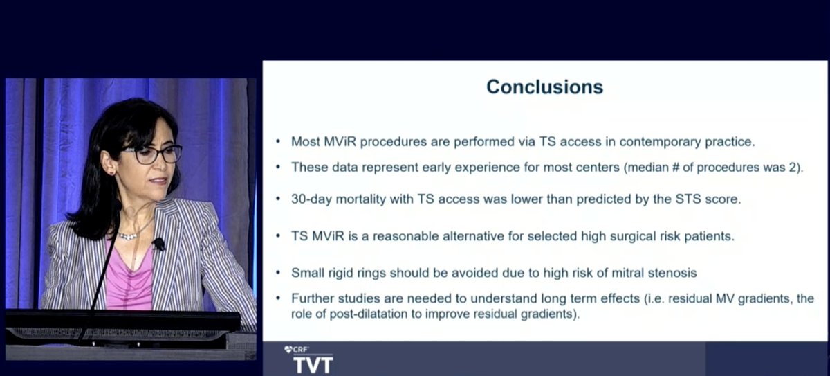 #ViR is a great challenge in treating #MR. Prof 
@MayraGuerreroMD presented important results from a contemporary #TMVR registry using #SAPIEN3 and underlined the importance of #CT planning and ring evaluation but also the reproducibility of these good results #TVT2021