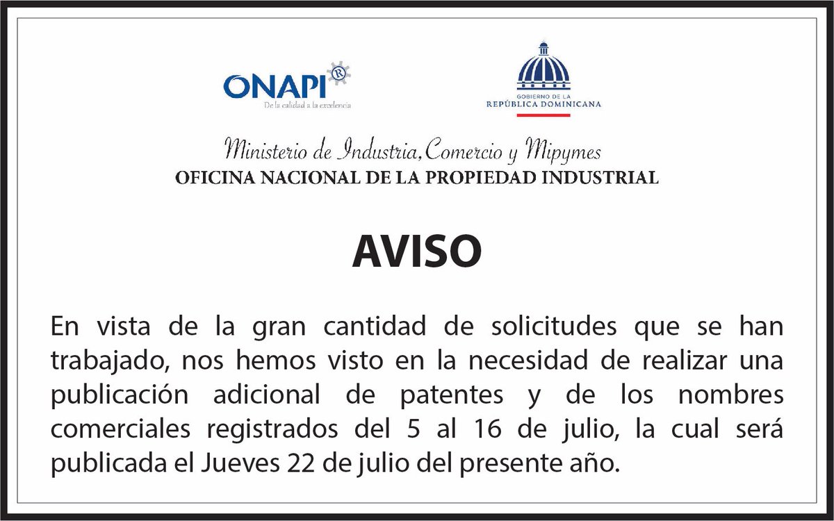 OnapiRD's tweet photo. ¡Aviso!
#ONAPITeInforma https://t.co/byDUBxg7sX