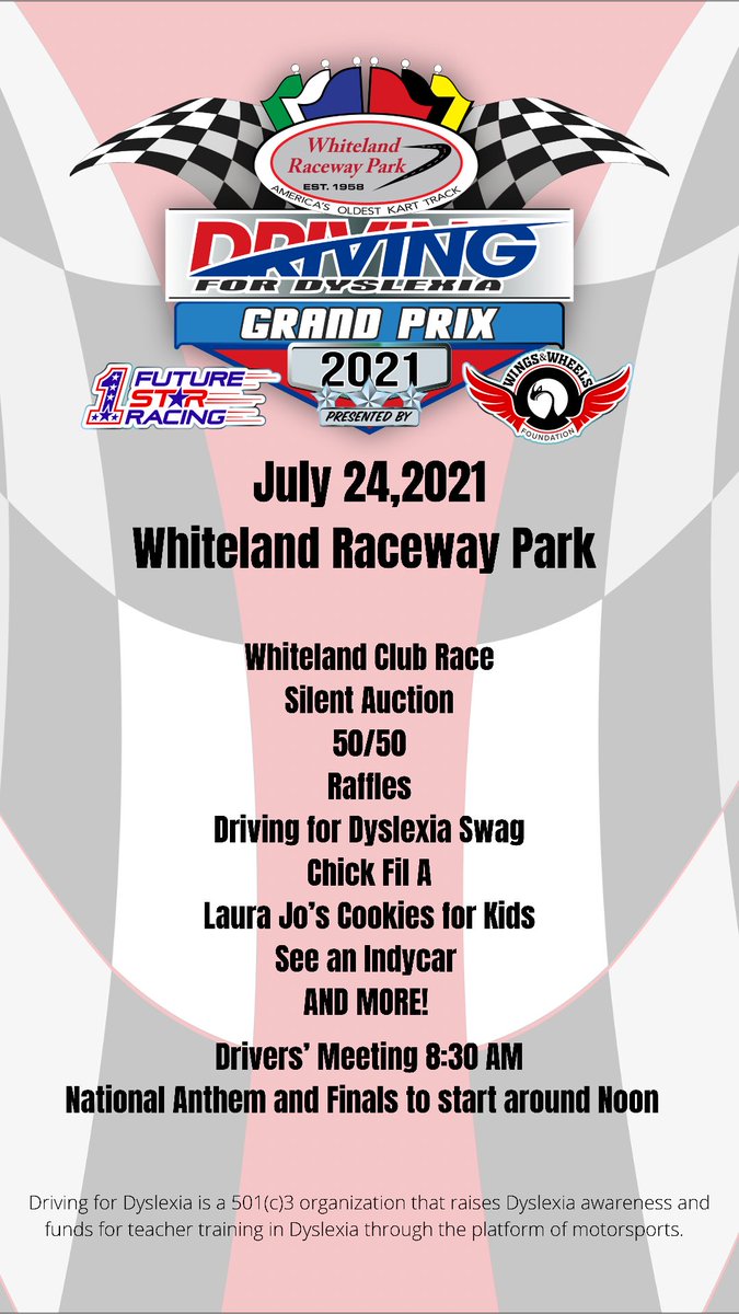 @mikejoy500 @NASCAR @NASCARONFOX @NASCARonNBC We will be at @WhitelandRcwyPk with @SFHRDevelopment @MPGMotorsports @WillPowerKart Future Star Racing and Wings and Wheels Foundation for the @drive4dyslexia GP!