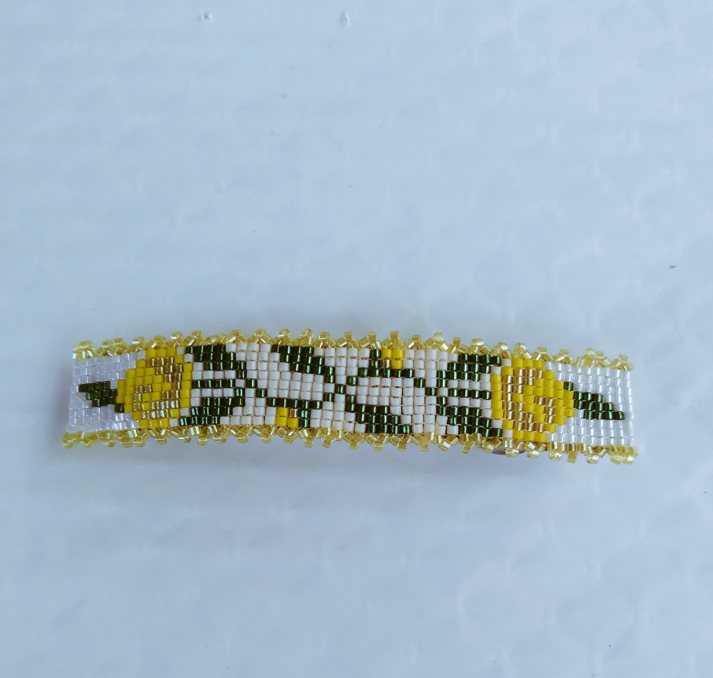 DeniseDavis60's tweet image. Hair barrette.  Finished today.  I always think of the song, "The Yellow Rose of Texas" when  I look at it. #NativeFusion