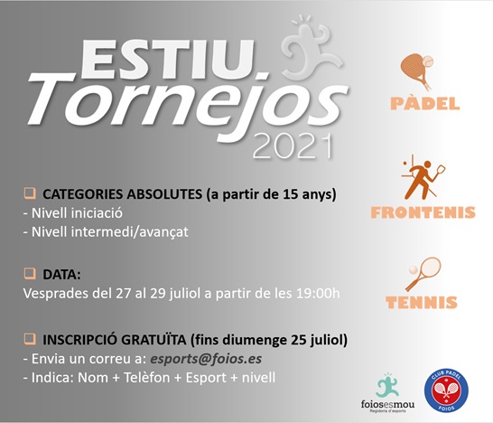 📣Tornejos Estiu 2021📣

#FoiosEsMou