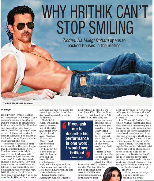 krazyrupz's tweet photo. Sometimes Facebook memories do bring out such treasures. This is a 2011 article when a thrilled @iHrithik spoke about his happiness that #ZNMD opened to packed houses in metro cities. ❤️
#HrithikRoshan #10YearsOfZNMD https://t.co/JrLgaYroEy