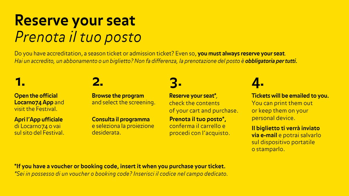 Locarno Film Festival Twitterissa Reserving Your Seat This Year Is Mandatory In Order To Watch Any Film You Can Reserve Them On Our Website Or By Using The Locarno74 App By Reserving Locarno Film Festival Twitterissa Reserving Your Seat This Year Is Mandatory In Order To Watch Any Film You Can Reserve Them On Our Website Or By Using The Locarno74 App By Reserving
