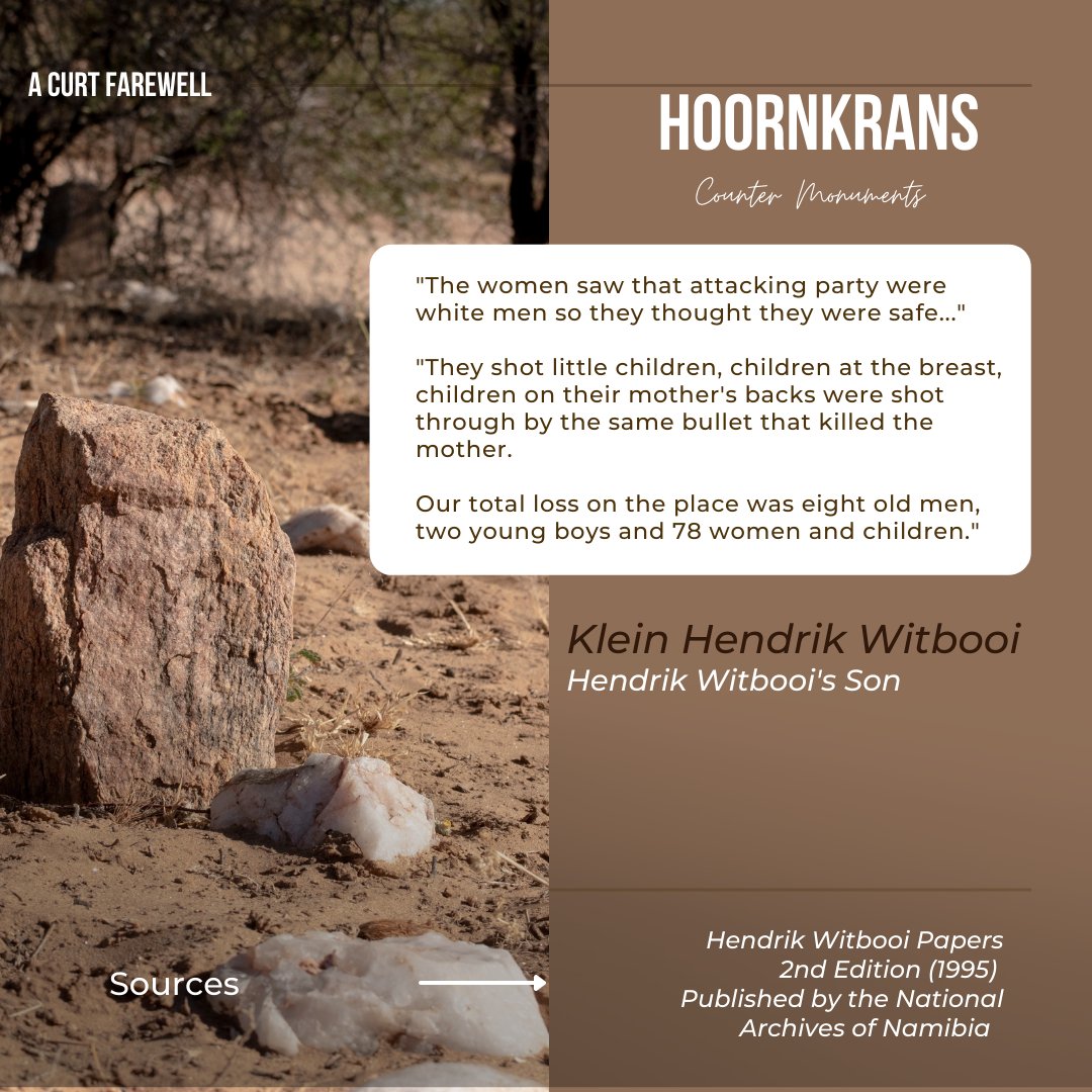 CurtFarewell's tweet photo. Witness accounts and statements by Kaptein Hendrik Witbooi, his son and others share the brutality of the unprovoked attack. Today Hoornkrans is a private from 120 kilometres southwest of Windhoek. #acurtfarewell #namibianhistory #decolonizenamibia https://t.co/niE2q9OfEZ