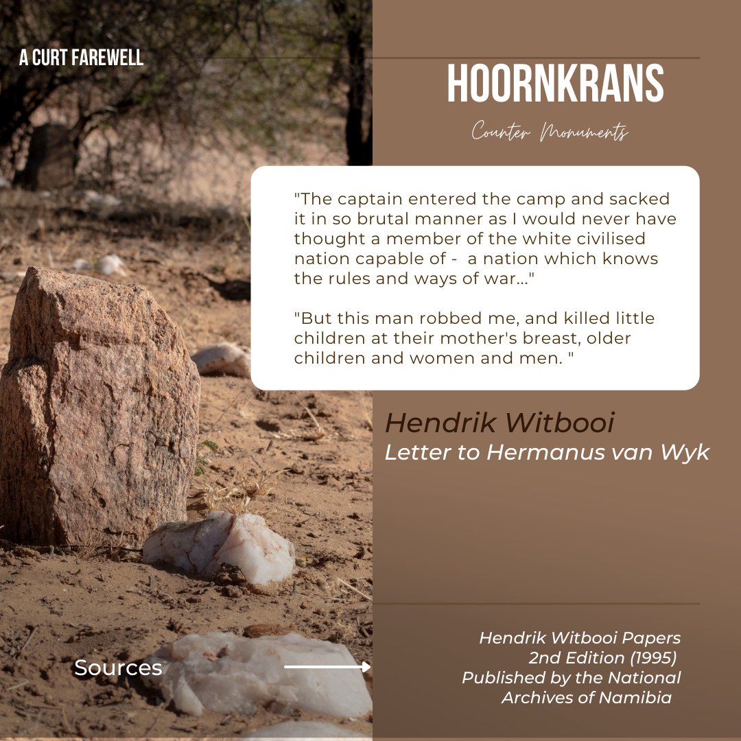 CurtFarewell's tweet photo. Witness accounts and statements by Kaptein Hendrik Witbooi, his son and others share the brutality of the unprovoked attack. Today Hoornkrans is a private from 120 kilometres southwest of Windhoek. #acurtfarewell #namibianhistory #decolonizenamibia https://t.co/niE2q9OfEZ