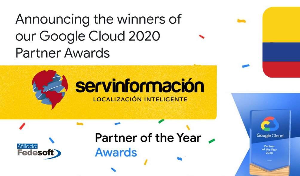 FedesoftCol's tweet photo. ¡Son Colombianos! 🥳🇨🇴

@servinformacion, empresa nacional fue premiada por @GoogleCloudTech como mejor partner gobierno y especializado en Location del mundo. 

¡En estos premios compiten empresas de todo el planeta!🌎

¡Felicidades @servinformacion! 

➡️ https://t.co/bnKGRJhjzG https://t.co/4Rq3xyTeMZ