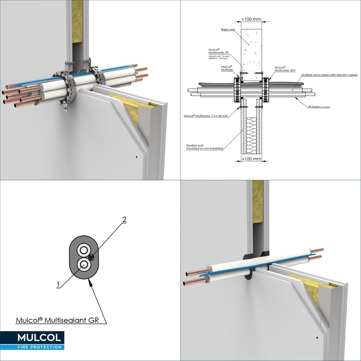 MulcolI's tweet photo. We have now also tested a built-in solution for single air conditioning units. Pre-insulated A/C pipes pipes in combination with a power supply cable can easily be finished in a fire-safe manner by installing Multisealant GR around them: EI90 minutes in flexible and rigid walls. https://t.co/tHE1f5m52D
