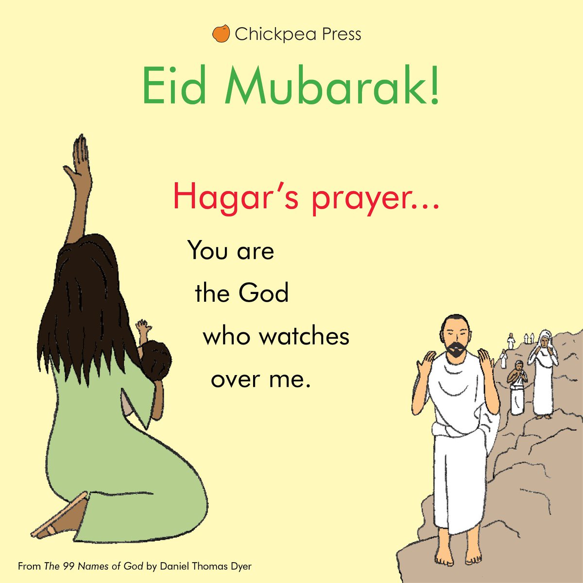 Eid Mubarak! May God watch over you and your loved ones every blessed day!⁣ 🙏🏾❤🌟
⁣
#eidmubarak #eidaladha #hagar #hajar #blessedmother #motherofmecca #99Namesbook #hajj #kaaba #tawhid