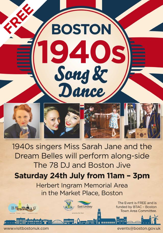 This weekend Boston’s Market Place takes a trip back in time as a number of 40’s inspired entertainers come to town. On July 24 from 11am-3pm, 1940’s singers and Boston Jive will be at The Herbert Ingram Memorial Area of Boston’s Market Place. #1940s #1940sevent