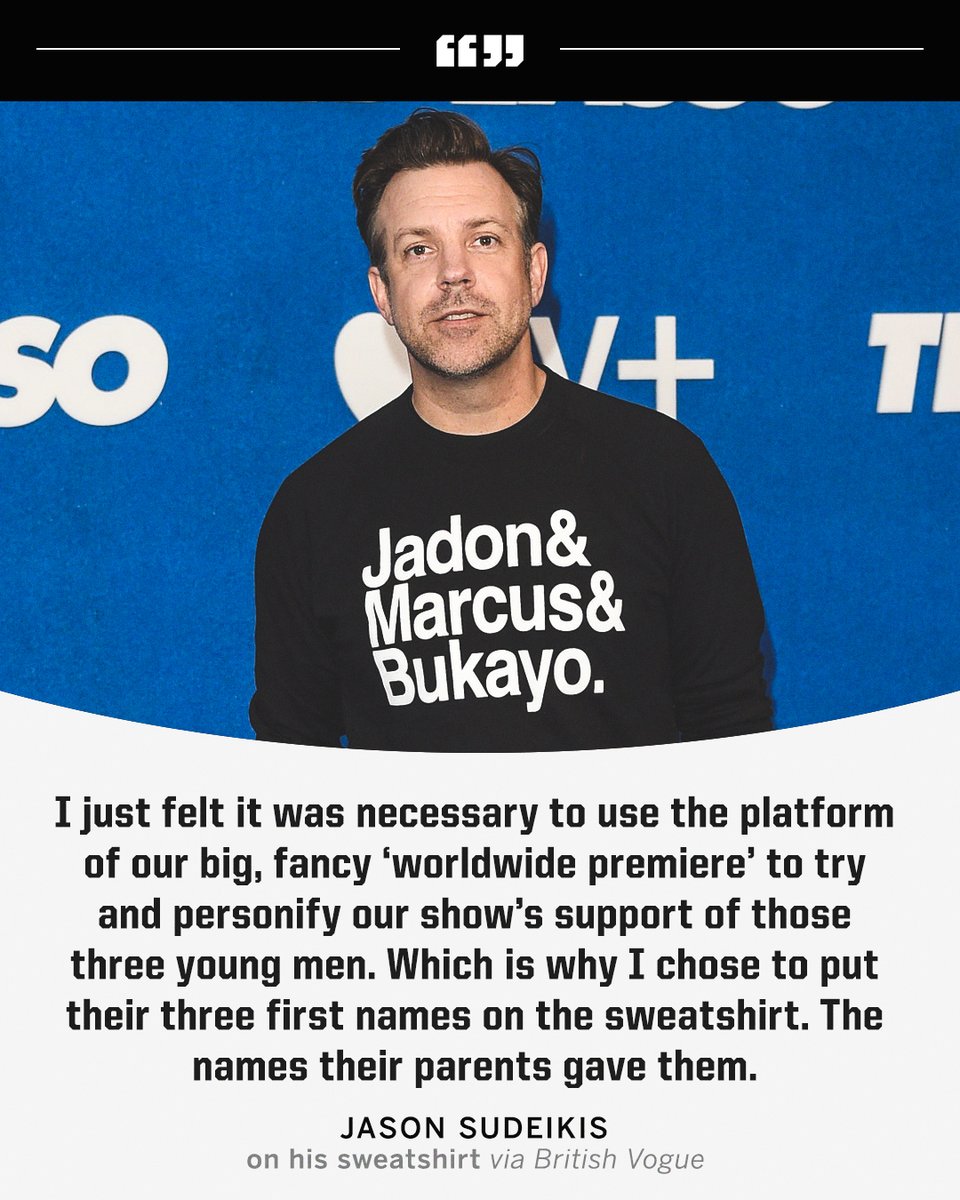 ESPNUK's tweet photo. Jason Sudeikis talking about his support of Sancho, Rashford and Saka 🖤 https://t.co/gyIVkqRKNp