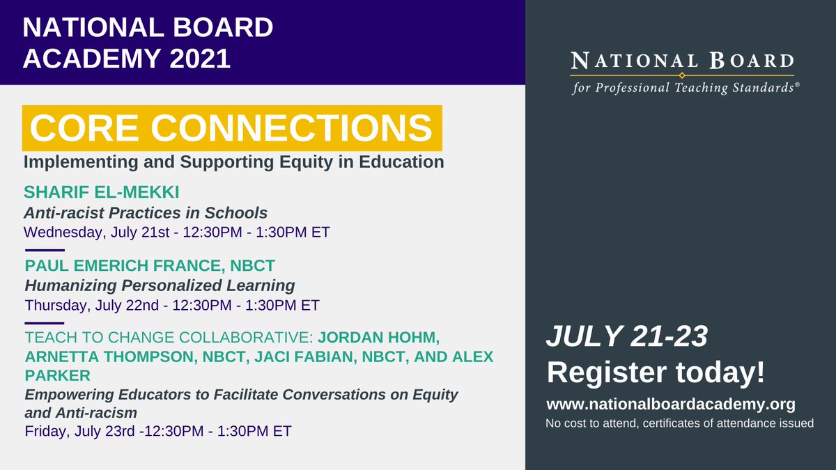 NBPTS's tweet image. It's not too late! Register for the 2021 National Board Academy! The free, virtual conference is open to all educators. We kick off today, and run through the rest of the week! See you there hubs.ly/H0SLn4C0