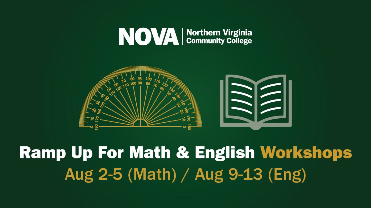 NOVAIET's tweet image. Are you coming to @NOVAcommcollege this fall? Register for our "Ramp Up for Math and English" workshops, designed to help students brush up on the skills they will need for credit Math or ENG 111. Workshops are FREE. Sign up at nvcc.edu/academics/work…