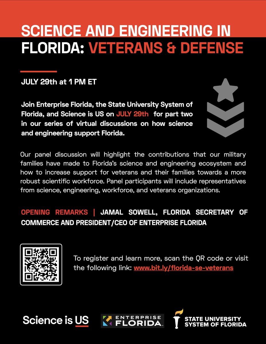 Tatiana_Nin's tweet image. Join us on 7/29! #scienceisus #Florida #Veterans #STEM #militaryfamilies #policymaking #publicpolicy
