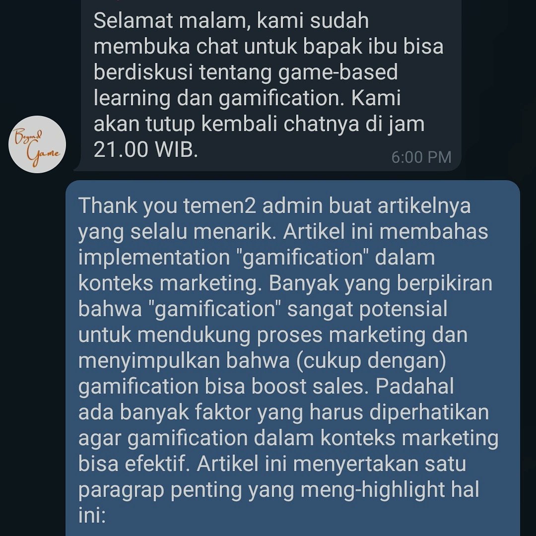 eNugroho's tweet image. Artikel di group #beyondgame malam inj jadi reminder tentang pentingnya memahami implememtasi gamifikasi dalam konteks marketing secara utuh.