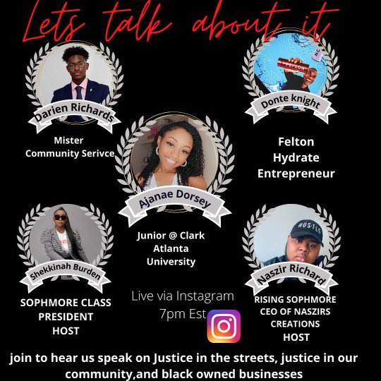 BurdenShekinah's tweet photo. Tune in Friday at 7pm 🎊as @naszir_richard  and I discuss justice in our streets with @sonofsummer , justice in our community with @ajanaeshalice , and black owned business today! With @iamdonteknight 🔥This will be a great conversation and many jewels will be dropped✨ !! https://t.co/dcNm322Qsi