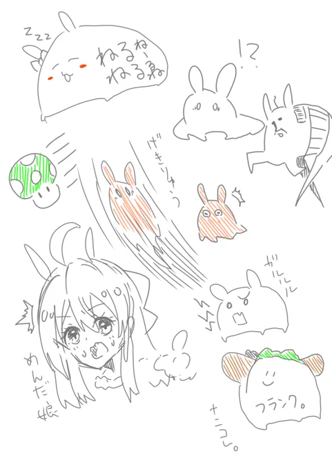 最近やるようになった「お絵描き前のメンダコちゃん描き」という準備運動がてらに落書きしたカオス。 