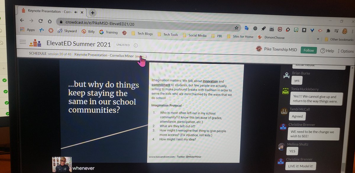 Listening to an inspiring keynote speaker, Cornelius Minor, to kick off day 2 of  <a href="/ElevatEDWeek/">ElevatED</a> in <a href="/PikeSchools/">Pike Twnshp Schools</a>.