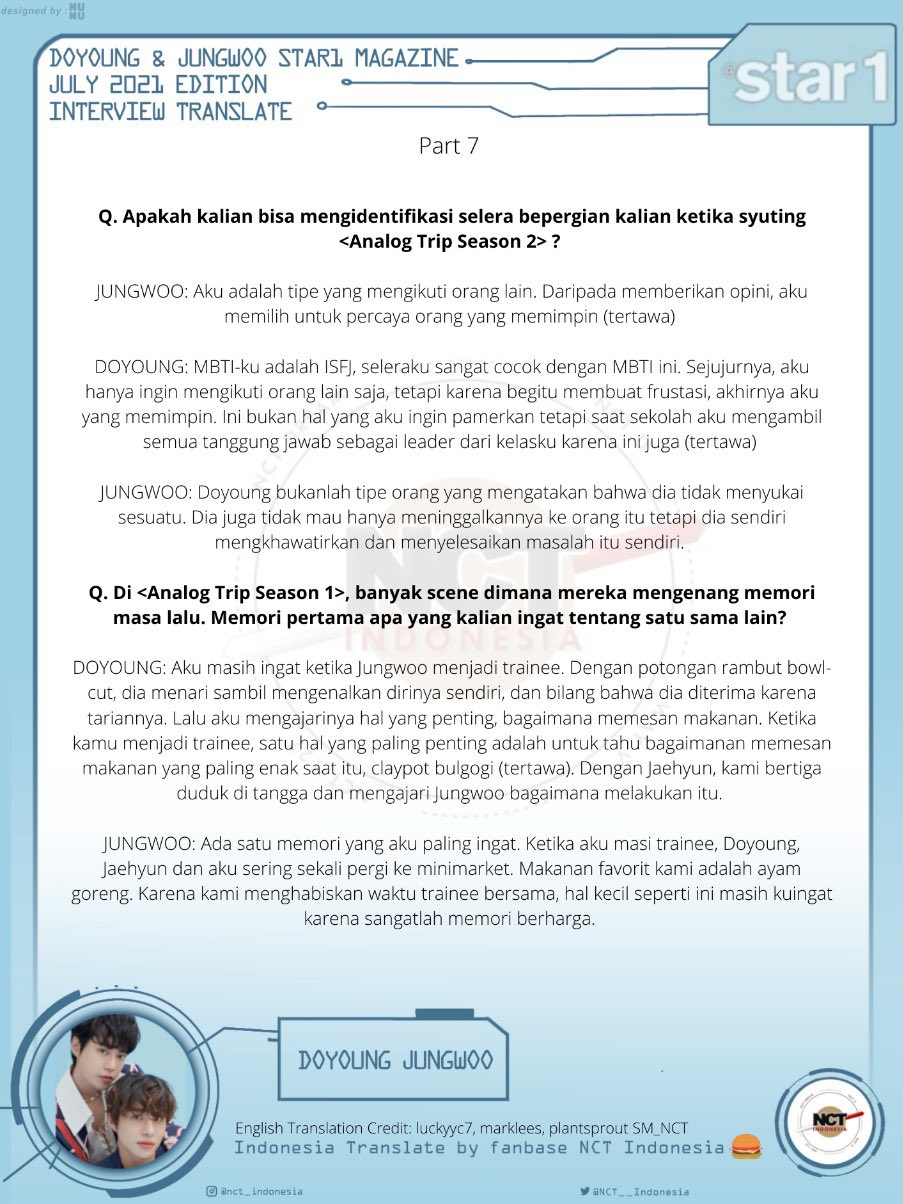 Nct Indonesia Trans On Twitter Trans 210702 Doyoung Jungwoo Interview Star1 Magazine July 2021 Issue 4 Https T Co Pgkiuq2rvr English Trans Luckyyc7 Marklees Plantsprout Sm Nct Indonesia Trans Nct127 Https
