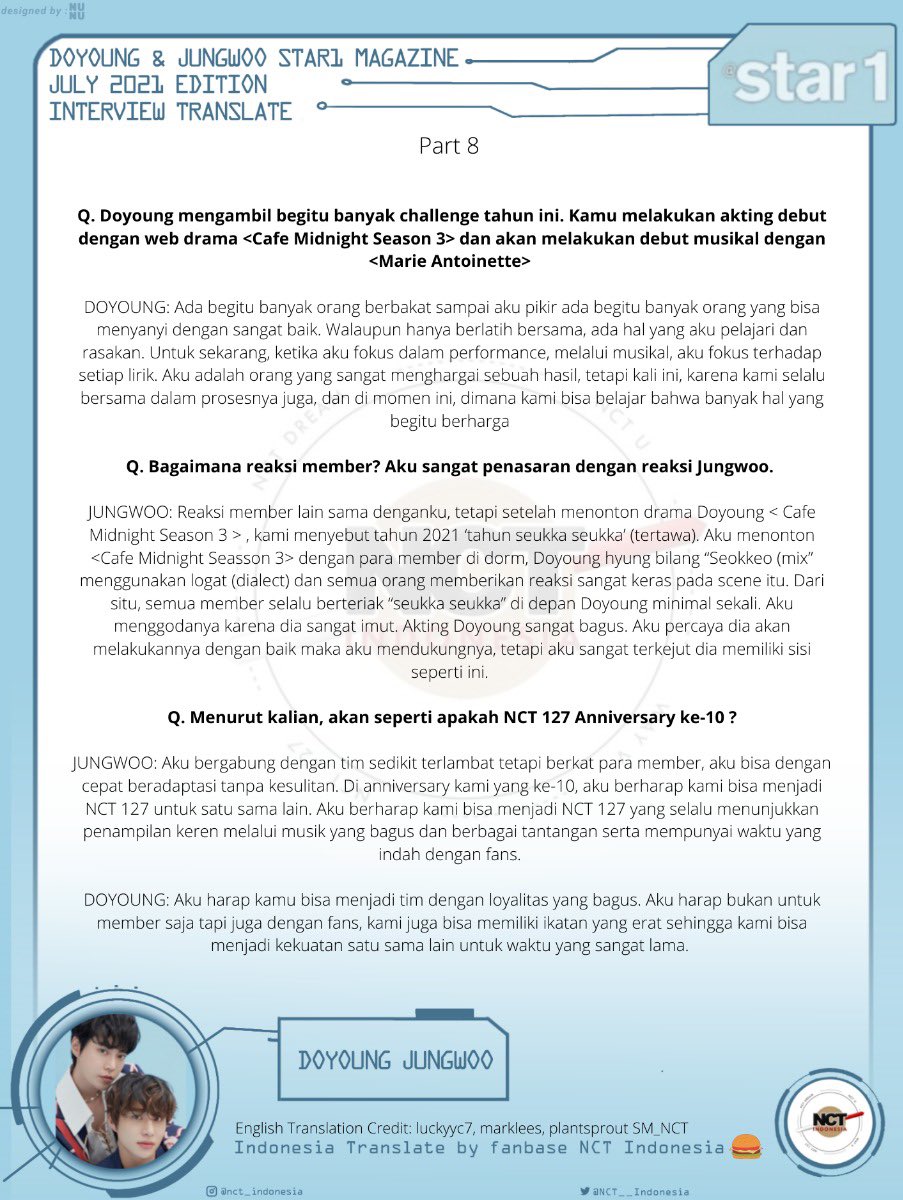 Nct Indonesia Trans On Twitter Trans 210702 Doyoung Jungwoo Interview Star1 Magazine July 2021 Issue 4 Https T Co Pgkiuq2rvr English Trans Luckyyc7 Marklees Plantsprout Sm Nct Indonesia Trans Nct127 Https