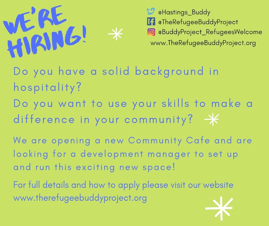 We are hiring! 🥳

We are delighted to be recruiting for two fanastic roles based in Hastings. Would you like to join our team? Or know someone who would? 

Full details are on our website: therefugeebuddyproject.org/blog-and-news/…