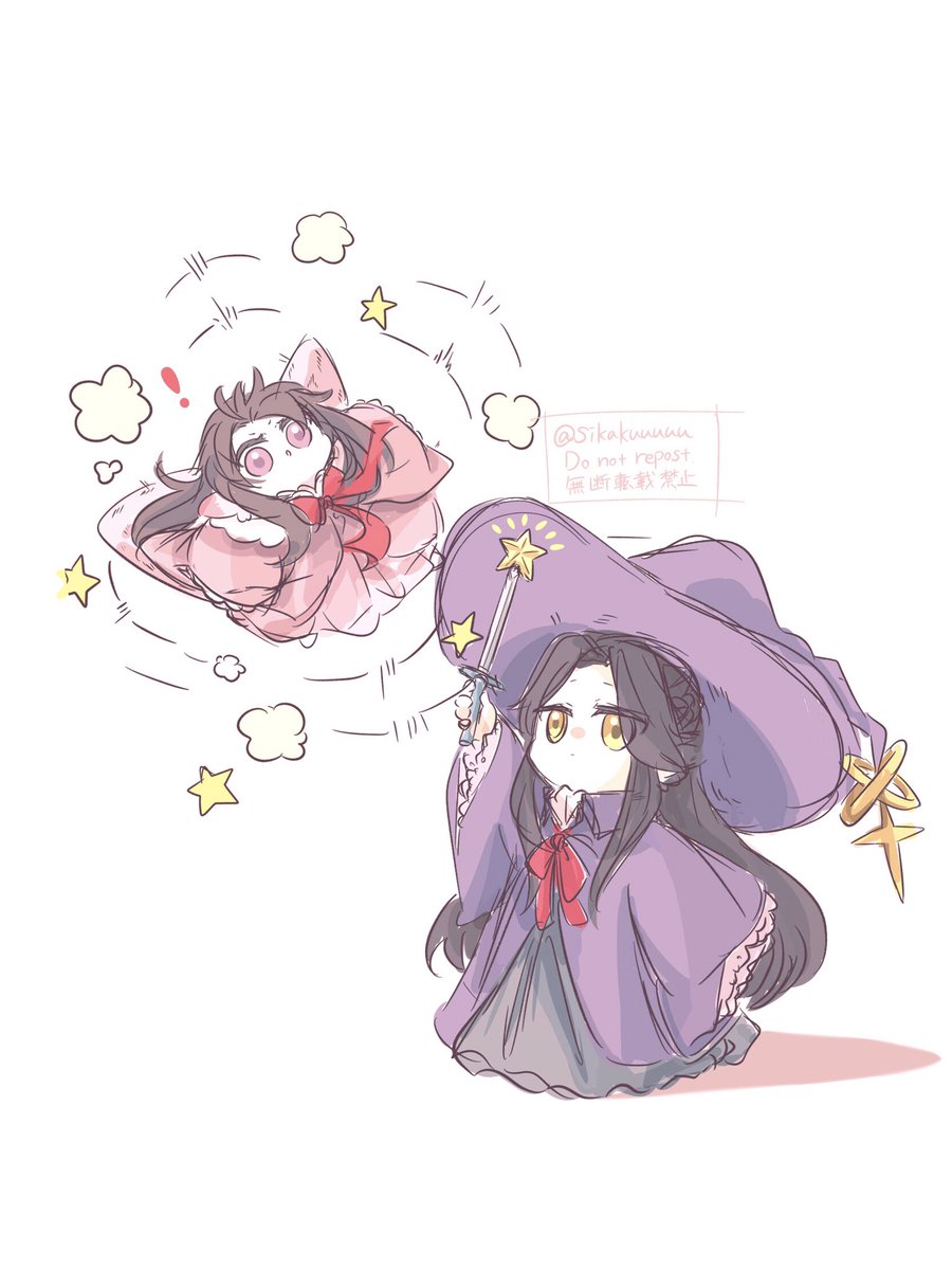 hat black hair wand witch hat holding wand long hair pink eyes  illustration images