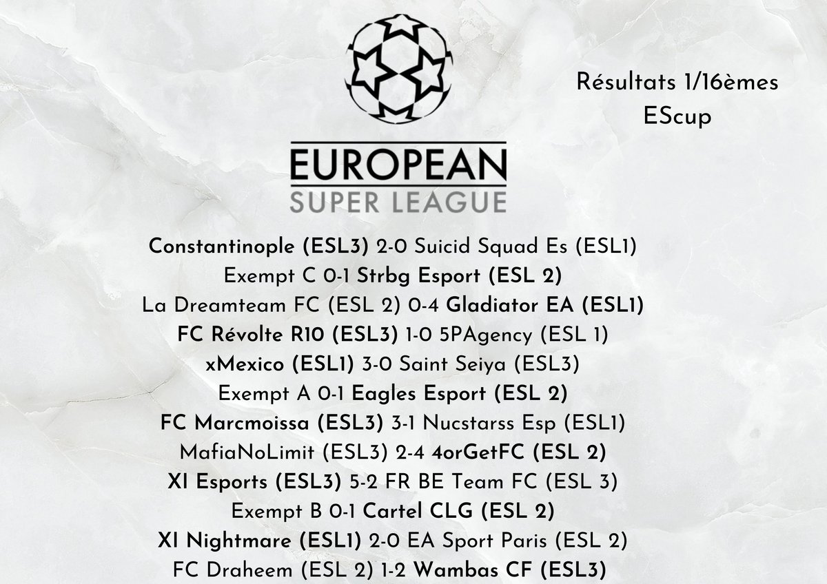 Résultats en 1/16èmes de la EScup 🏆🔥