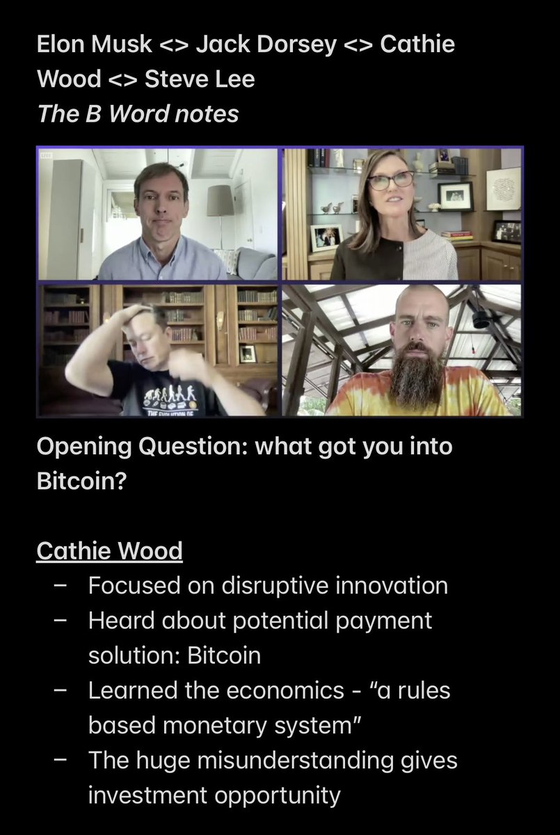 intern's tweet image. Intern notes on “The B Word” #Bitcoin Conference about:

- Can Bitcoin be peer-to-peer cash 💸
- Bitcoin energy usage ⚡️
- Potential future impact 🌎

And way more!

@elonmusk &amp;lt;&amp;gt; @jack &amp;lt;&amp;gt; @CathieDWood &amp;lt;&amp;gt; @moneyball