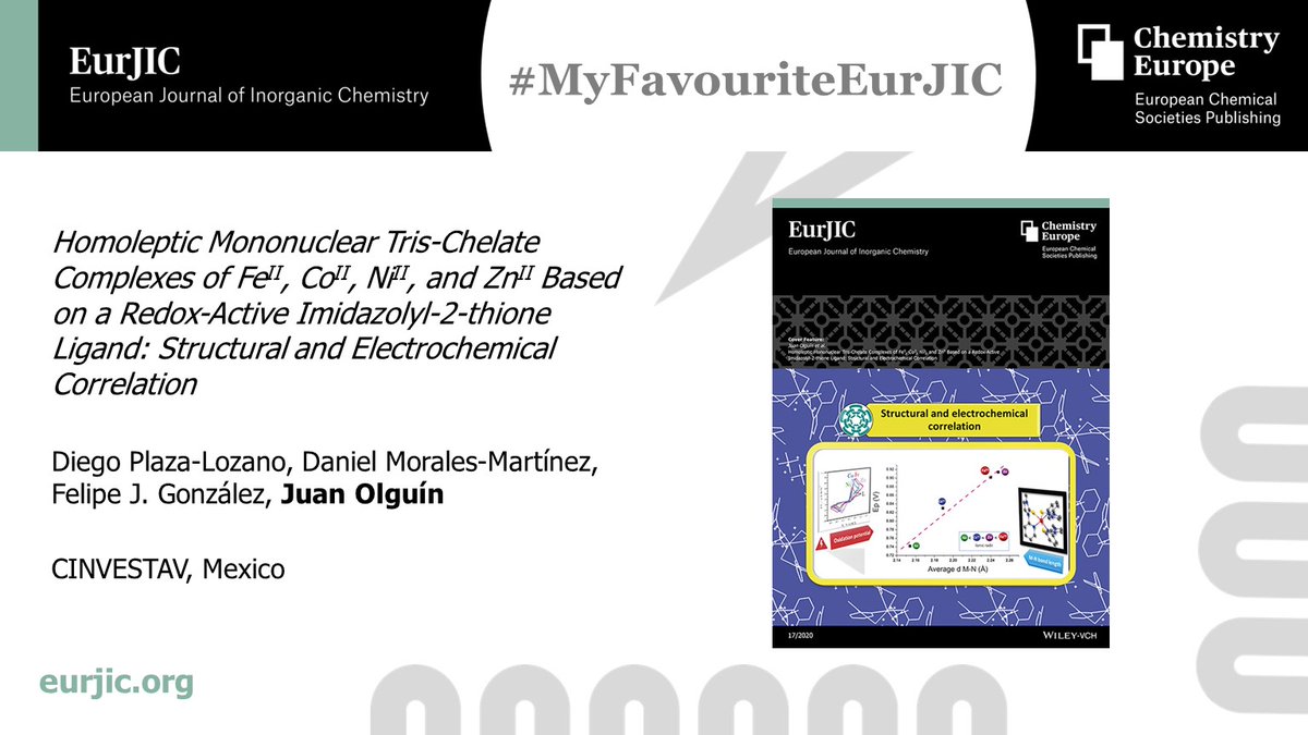 Juan Olguín's work on the correlation between M–N bond lengths and oxidation potential of the redox-active ligand in a series of mononuclear tris-chelate complexes was featured #OnTheCover and therefore made it into #MyFavouriteEurJIC #TopAuthors <a href="/Leolguin/">Juan Olguin</a> …mistry-europe.onlinelibrary.wiley.com/doi/full/10.10…