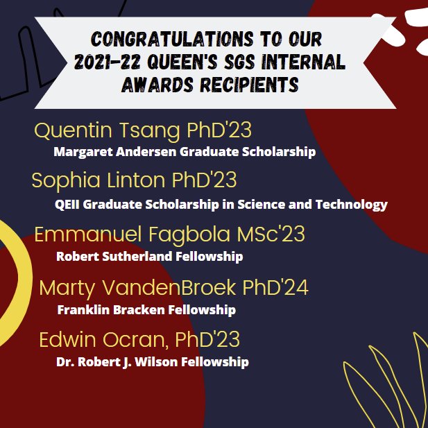 Congratulations to all of our amazing TMED nominees and recipients of this year's SGS Queen's fellowship competition! <a href="/QueensUHealth/">Queen's Health Sciences</a> <a href="/QueensuDOM/">Queen's U Department of Medicine</a> <a href="/queensgradstudy/">Queen's Graduate Studies and Postdoctoral Affairs</a>
