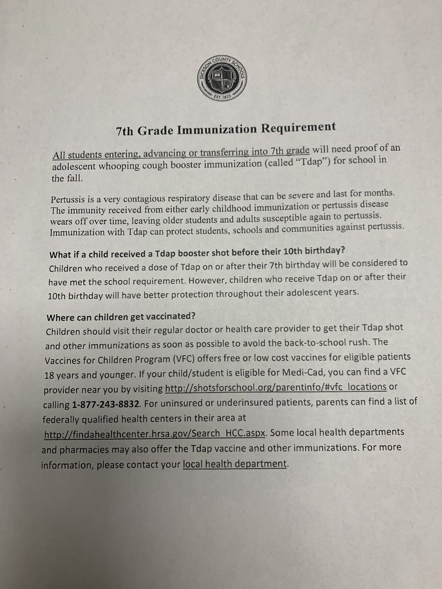 BurnsMiddleScho's tweet photo. 7th Grade Immunization Requirements https://t.co/jZm4nKp7xp